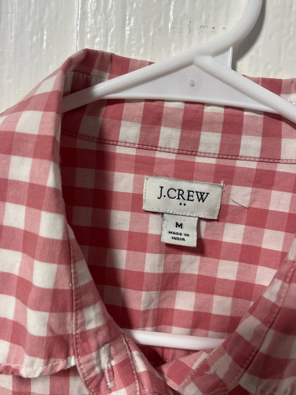 J Crew Button Down Pink & White Gingham cotton poplin shirt size Medium